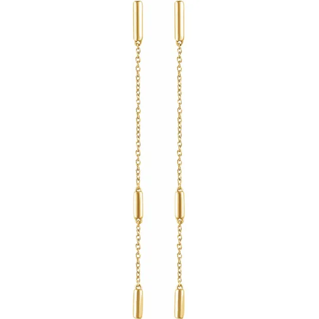 14K Yellow Bar Chain Earrings-