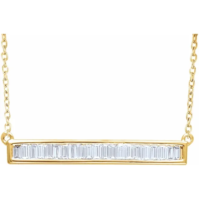 14K Yellow 1/2 CTW Diamond Baguette Bar 16-18" Necklace