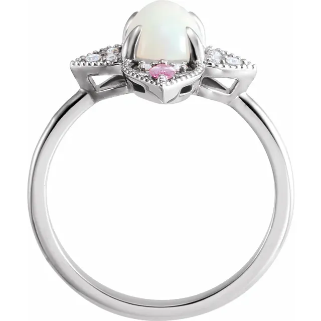14K White Ethiopian Opal, Pink Sapphire & .05 CTW Diamond Vintage-Inspired Ring-