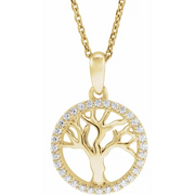 14K Yellow 1/5 CTW Diamond Tree of Life 16-18" Necklace
