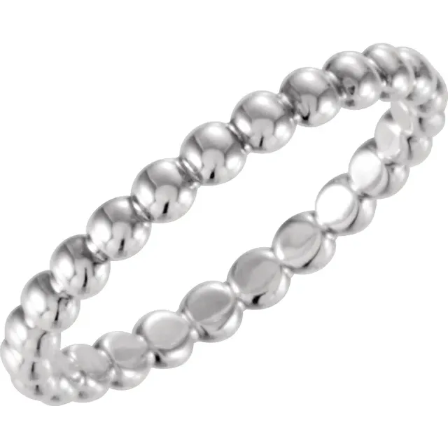 14K White 2.5 mm Beaded Stackable Ring Size 6-6.00(approximate standard size)-