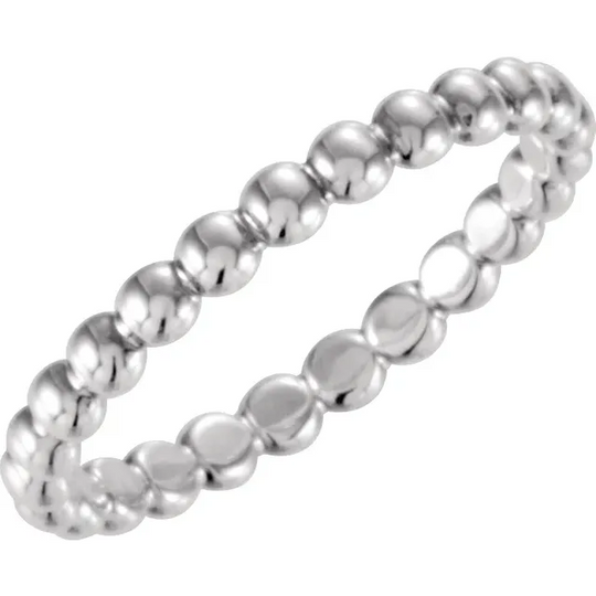 14K White 2.5 mm Beaded Stackable Ring Size 6