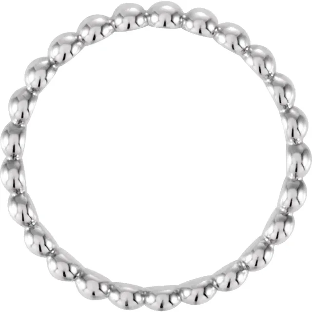 14K White 2.5 mm Beaded Stackable Ring Size 6-6.00(approximate standard size)-